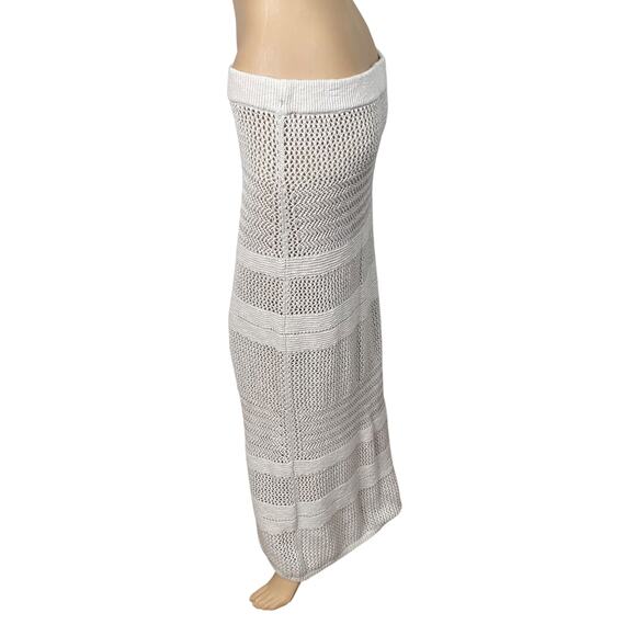 Abercrombie & Fitch Beige Sheer Stripe Crochet Cover Up Maxi Skirt SZ L - Picture 6 of 9